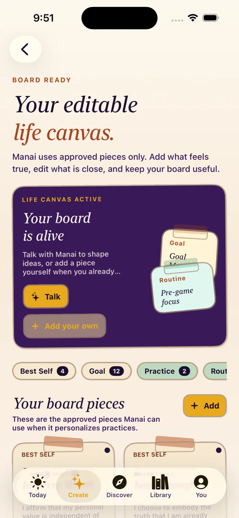 Manai Vision Board screen