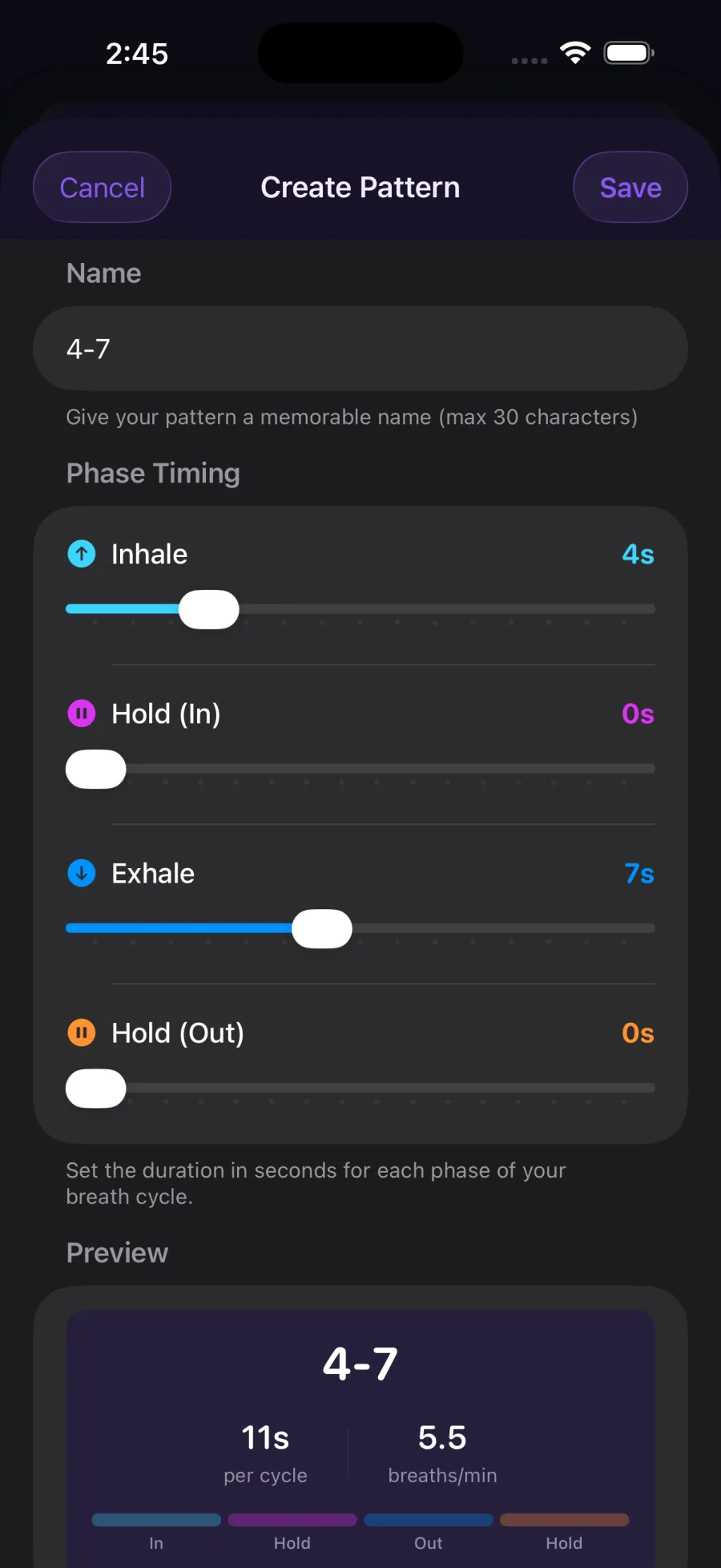 Create breathwork pattern screen