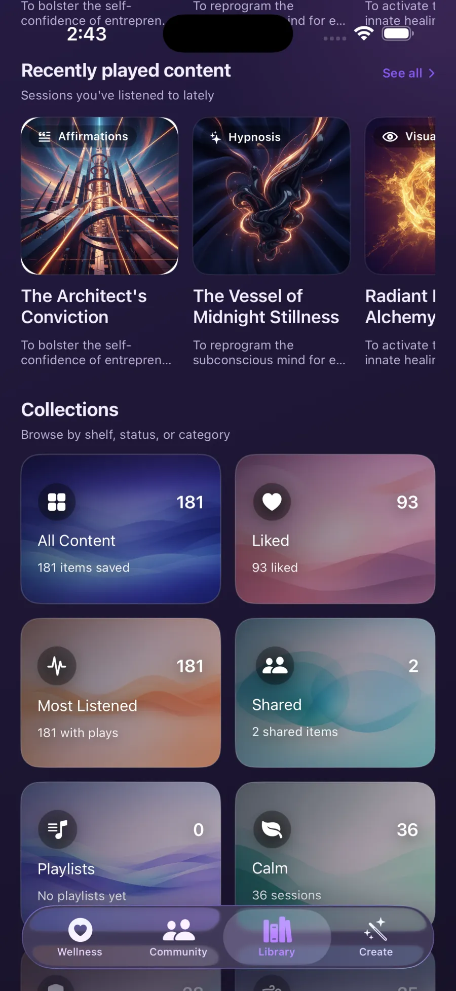 Library collections and recently played page