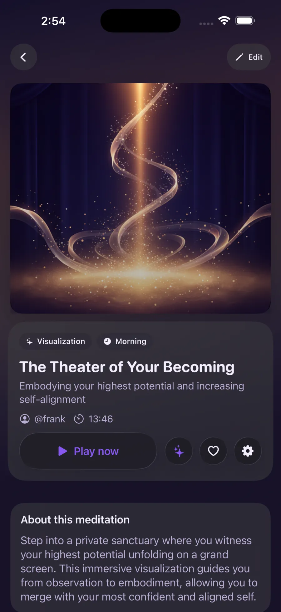 Meditation preview with remix button