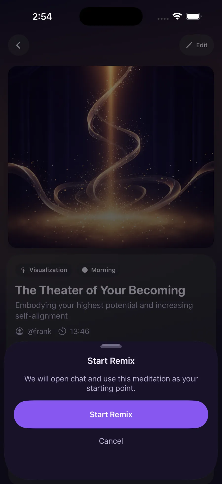 Start remix action screen