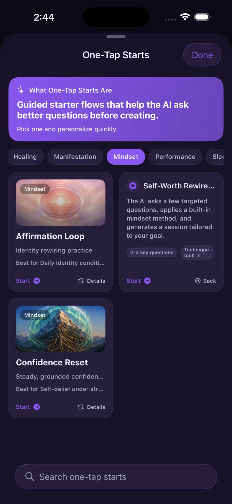 One tap starter prompts on create page