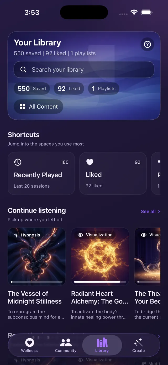 Practice progress and saved content counts