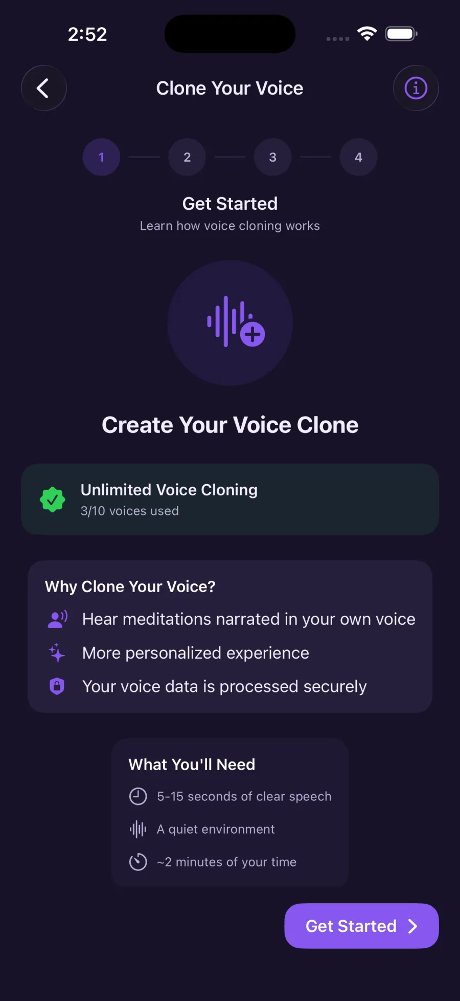 Voice cloning screen